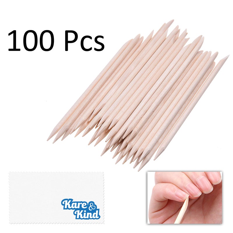 Kare Kind Kare & Kind 100x Double-Sided Orange Wood Nail Sticks - Cuticle Pusher Remover Cleaner - Manicure, Pedicure, DIY - Home, Nail Salon - for Beginners and Profesional Nail Technicians - Image 5